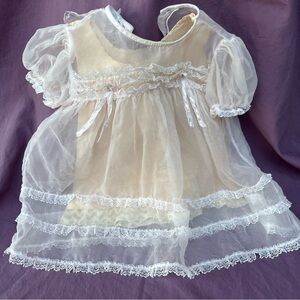 VTG Baby Christening Baptism Dress Sheer JOLENE original 50-60s pink slip EASTER